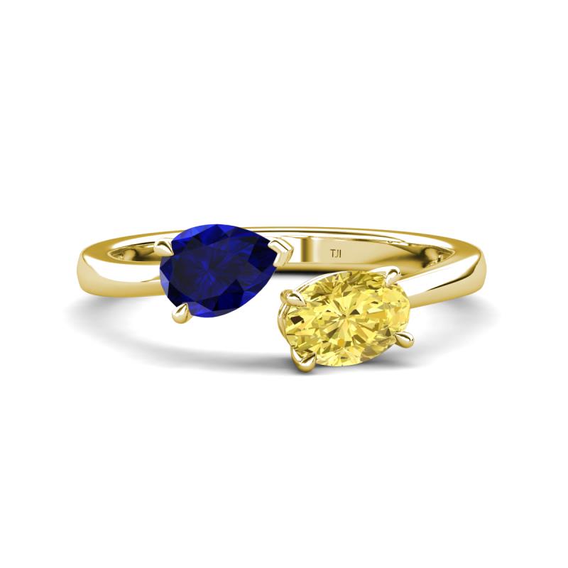 Afra 1.90 ctw Blue Sapphire Pear Shape (7x5 mm) & Yellow Sapphire Oval Shape (7x5 mm) Toi Et Moi Engagement Ring 