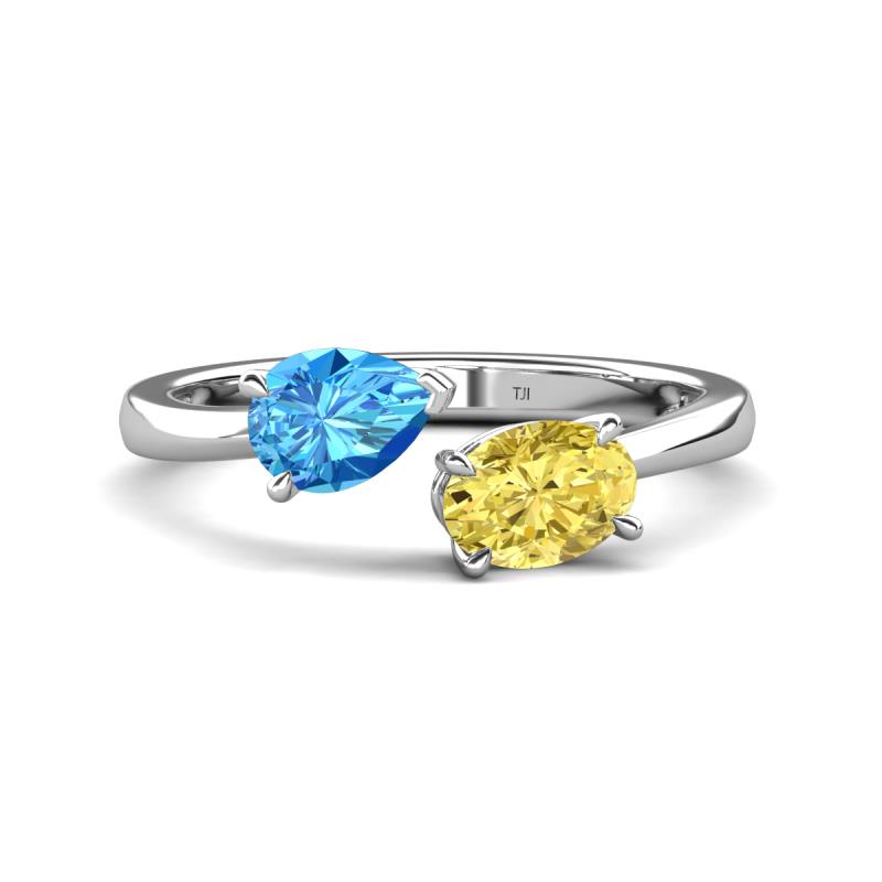 Afra 1.85 ctw Blue Topaz Pear Shape (7x5 mm) & Yellow Sapphire Oval Shape (7x5 mm) Toi Et Moi Engagement Ring 
