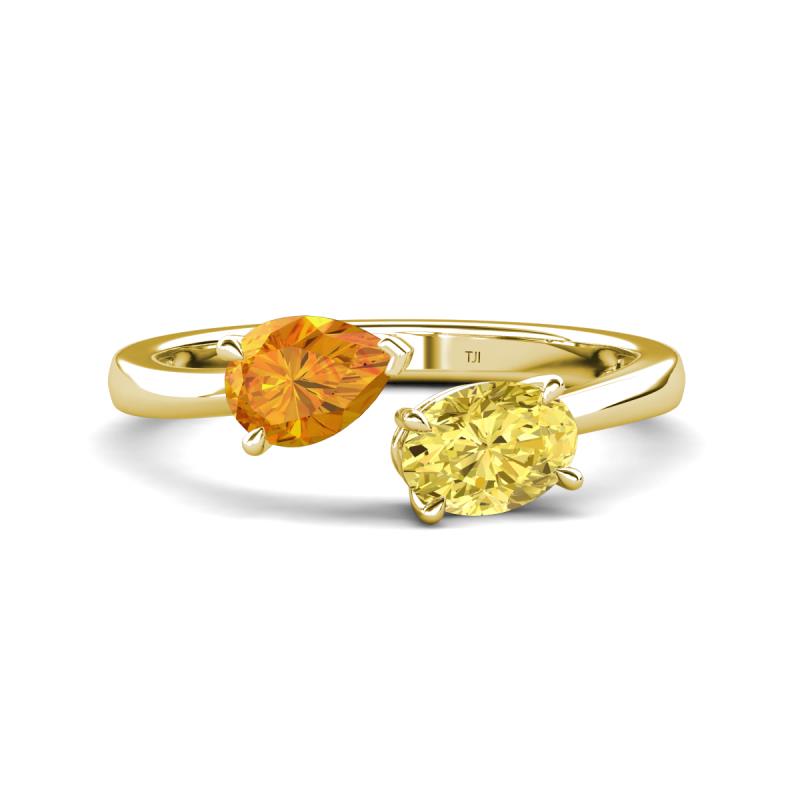 Afra 1.65 ctw Citrine Pear Shape (7x5 mm) & Yellow Sapphire Oval Shape (7x5 mm) Toi Et Moi Engagement Ring 