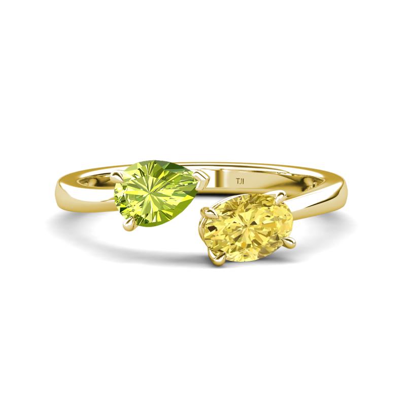 Afra 1.80 ctw Peridot Pear Shape (7x5 mm) & Yellow Sapphire Oval Shape (7x5 mm) Toi Et Moi Engagement Ring 