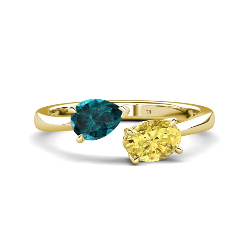 Afra 1.85 ctw London Blue Topaz Pear Shape (7x5 mm) & Yellow Sapphire Oval Shape (7x5 mm) Toi Et Moi Engagement Ring 