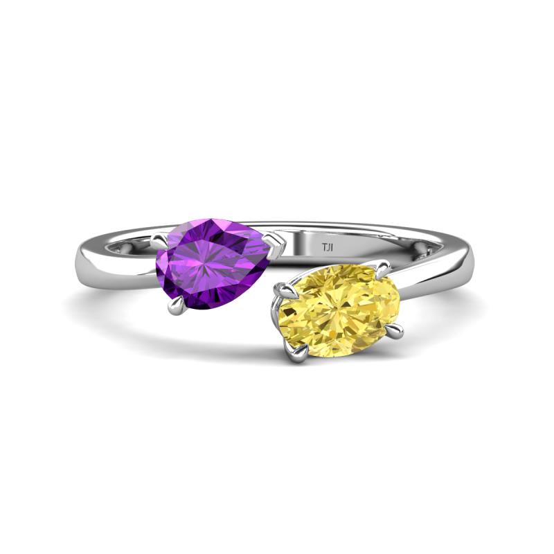 Afra 1.65 ctw Amethyst Pear Shape (7x5 mm) & Yellow Sapphire Oval Shape (7x5 mm) Toi Et Moi Engagement Ring 