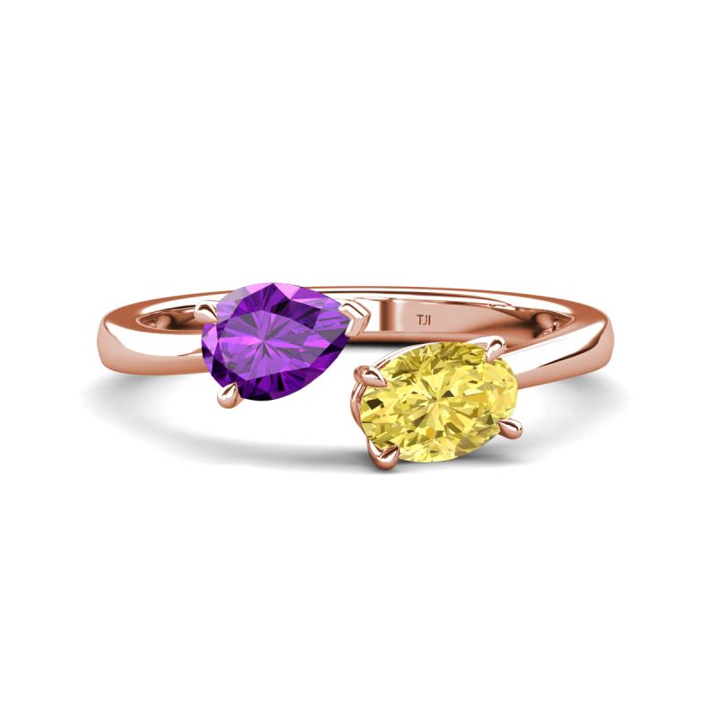 Afra 1.65 ctw Amethyst Pear Shape (7x5 mm) & Yellow Sapphire Oval Shape (7x5 mm) Toi Et Moi Engagement Ring 