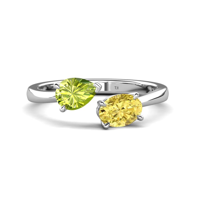 Afra 1.80 ctw Peridot Pear Shape (7x5 mm) & Yellow Sapphire Oval Shape (7x5 mm) Toi Et Moi Engagement Ring 