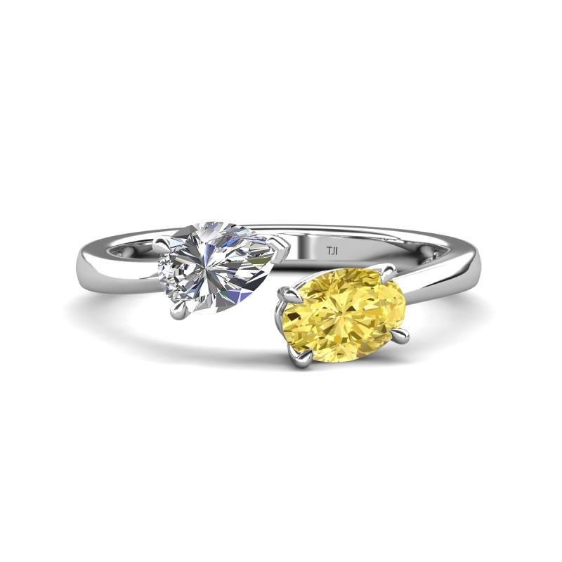 Afra 1.85 ctw Moissanite Pear Shape (7x5 mm) & Yellow Sapphire Oval Shape (7x5 mm) Toi Et Moi Engagement Ring 