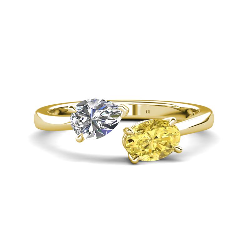 Afra 1.85 ctw Moissanite Pear Shape (7x5 mm) & Yellow Sapphire Oval Shape (7x5 mm) Toi Et Moi Engagement Ring 