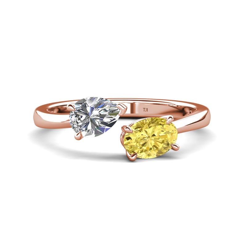 Afra 1.85 ctw Moissanite Pear Shape (7x5 mm) & Yellow Sapphire Oval Shape (7x5 mm) Toi Et Moi Engagement Ring 