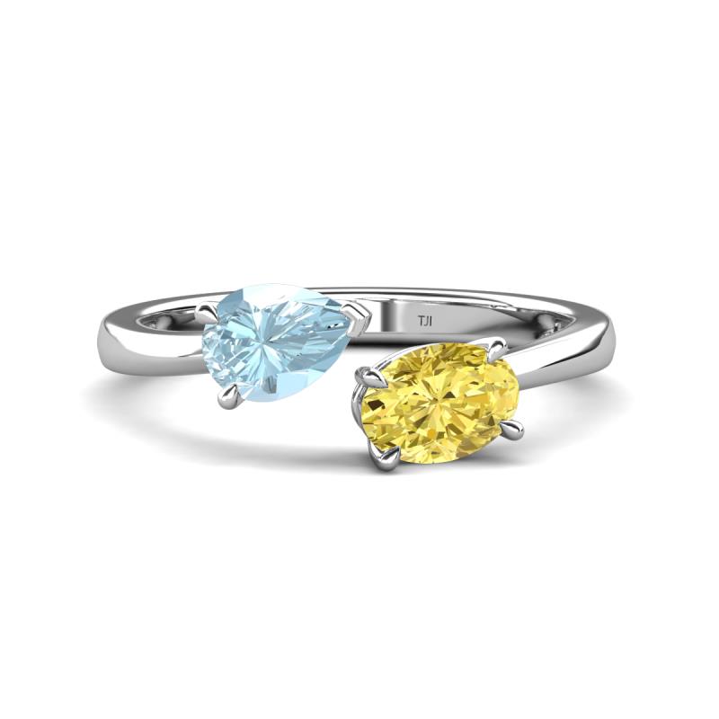 Afra 1.60 ctw Aquamarine Pear Shape (7x5 mm) & Yellow Sapphire Oval Shape (7x5 mm) Toi Et Moi Engagement Ring 