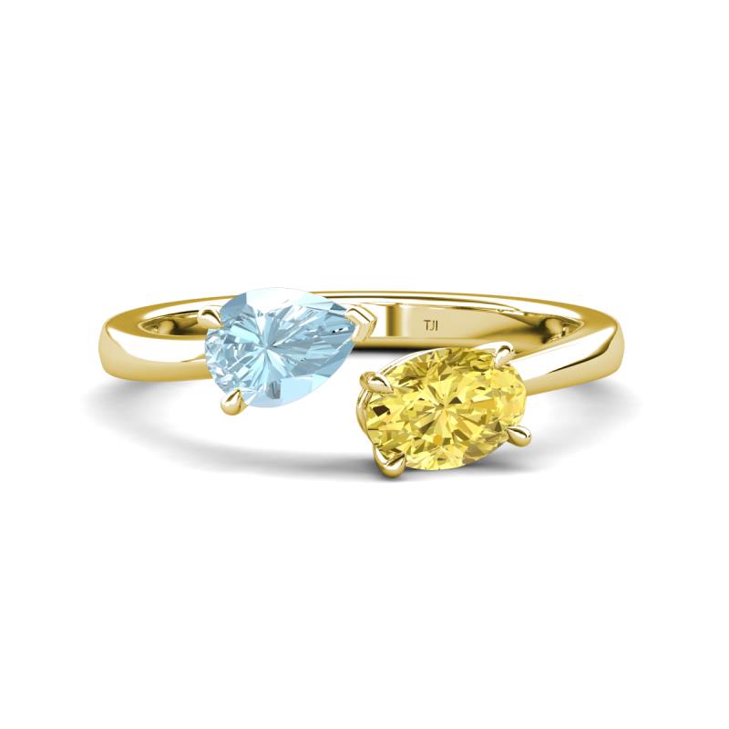Afra 1.60 ctw Aquamarine Pear Shape (7x5 mm) & Yellow Sapphire Oval Shape (7x5 mm) Toi Et Moi Engagement Ring 