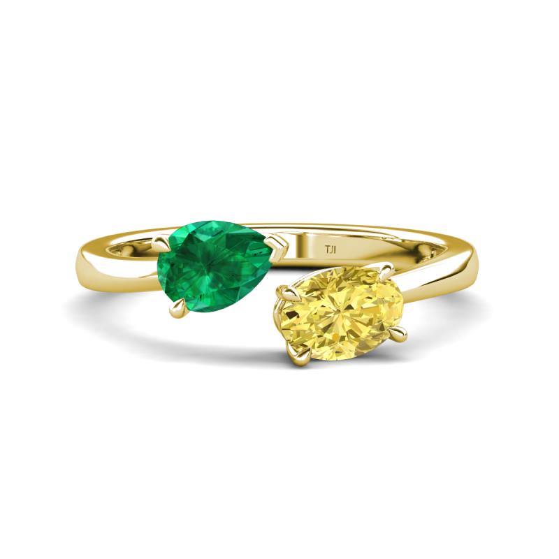 Afra 1.80 ctw Emerald Pear Shape (7x5 mm) & Yellow Sapphire Oval Shape (7x5 mm) Toi Et Moi Engagement Ring 