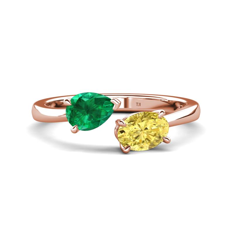 Afra 1.80 ctw Emerald Pear Shape (7x5 mm) & Yellow Sapphire Oval Shape (7x5 mm) Toi Et Moi Engagement Ring 