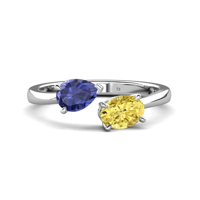 Afra 1.60 ctw Iolite Pear Shape (7x5 mm) & Yellow Sapphire Oval Shape (7x5 mm) Toi Et Moi Engagement Ring 