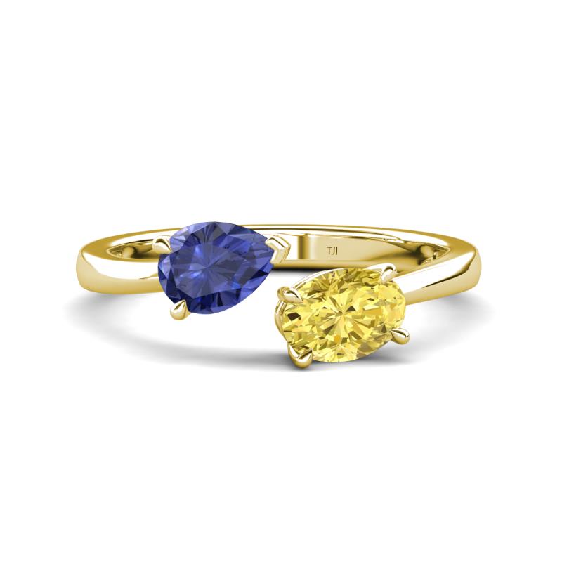 Afra 1.60 ctw Iolite Pear Shape (7x5 mm) & Yellow Sapphire Oval Shape (7x5 mm) Toi Et Moi Engagement Ring 