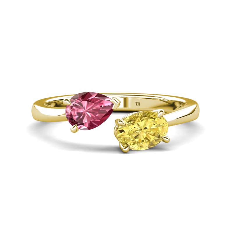 Afra 1.70 ctw Pink Tourmaline Pear Shape (7x5 mm) & Yellow Sapphire Oval Shape (7x5 mm) Toi Et Moi Engagement Ring 