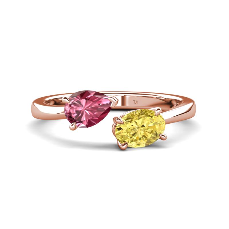 Afra 1.70 ctw Pink Tourmaline Pear Shape (7x5 mm) & Yellow Sapphire Oval Shape (7x5 mm) Toi Et Moi Engagement Ring 