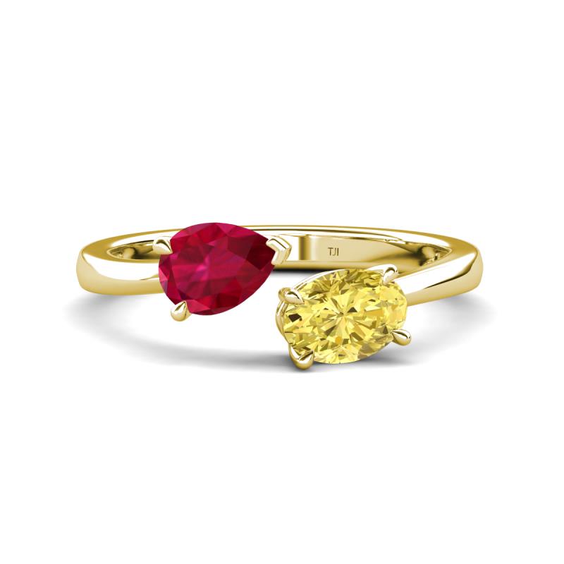 Afra 1.95 ctw Ruby Pear Shape (7x5 mm) & Yellow Sapphire Oval Shape (7x5 mm) Toi Et Moi Engagement Ring 