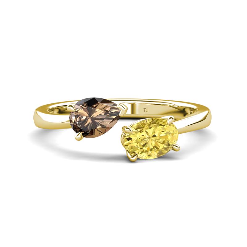 Afra 1.65 ctw Smoky Quartz Pear Shape (7x5 mm) & Yellow Sapphire Oval Shape (7x5 mm) Toi Et Moi Engagement Ring 