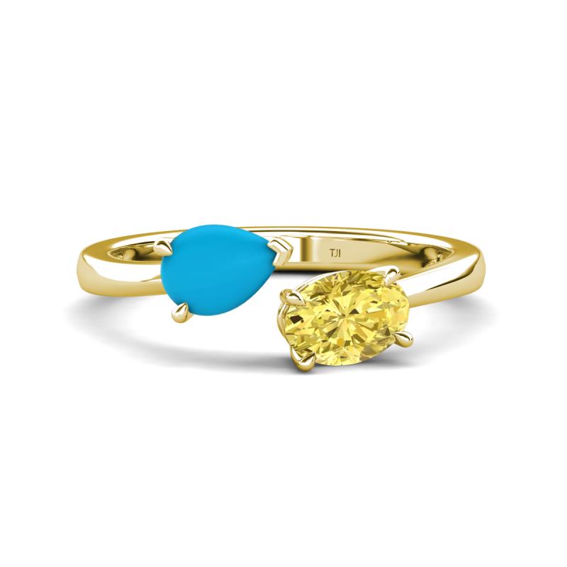 Afra 1.35 ctw Turquoise Pear Shape (7x5 mm) & Yellow Sapphire Oval Shape (7x5 mm) Toi Et Moi Engagement Ring 
