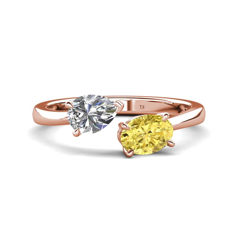Afra 1.90 ctw White Sapphire Pear Shape (7x5 mm) & Yellow Sapphire Oval Shape (7x5 mm) Toi Et Moi Engagement Ring 