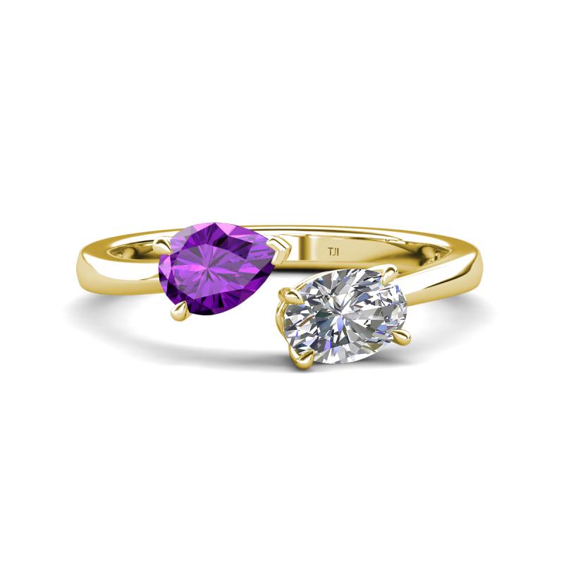 Afra 1.45 ctw Amethyst Pear Shape (7x5 mm) & GIA Certified Natural Diamond Oval Shape (7x5 mm) Toi Et Moi Engagement Ring 
