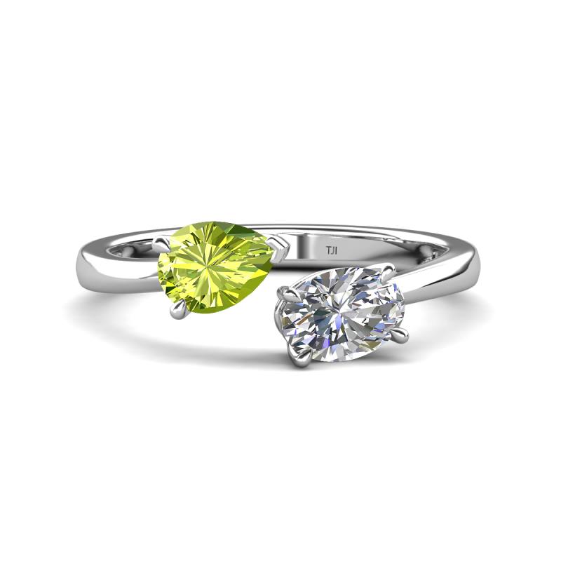 Afra 1.60 ctw Peridot Pear Shape (7x5 mm) & GIA Certified Natural Diamond Oval Shape (7x5 mm) Toi Et Moi Engagement Ring 