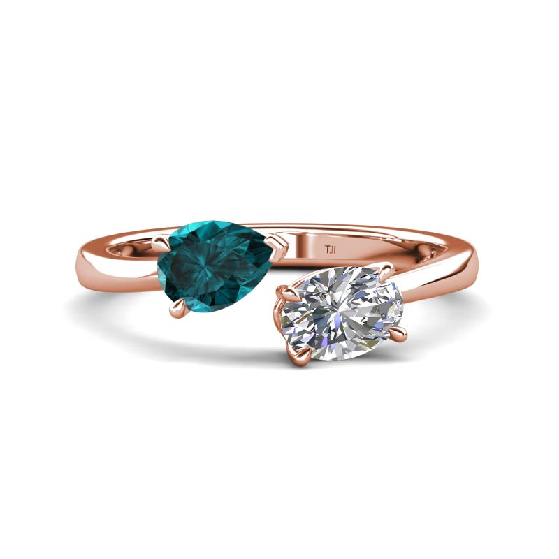 Afra 1.65 ctw London Blue Topaz Pear Shape (7x5 mm) & GIA Certified Natural Diamond Oval Shape (7x5 mm) Toi Et Moi Engagement Ring 