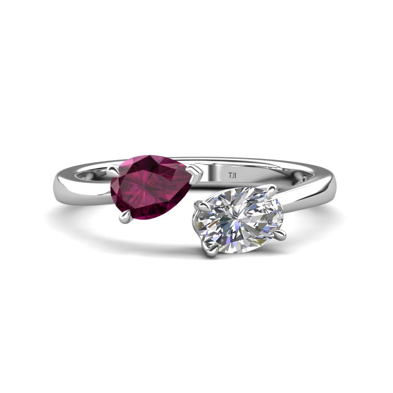Afra 1.70 ctw Rhodolite Garnet Pear Shape (7x5 mm) & GIA Certified Natural Diamond Oval Shape (7x5 mm) Toi Et Moi Engagement Ring 