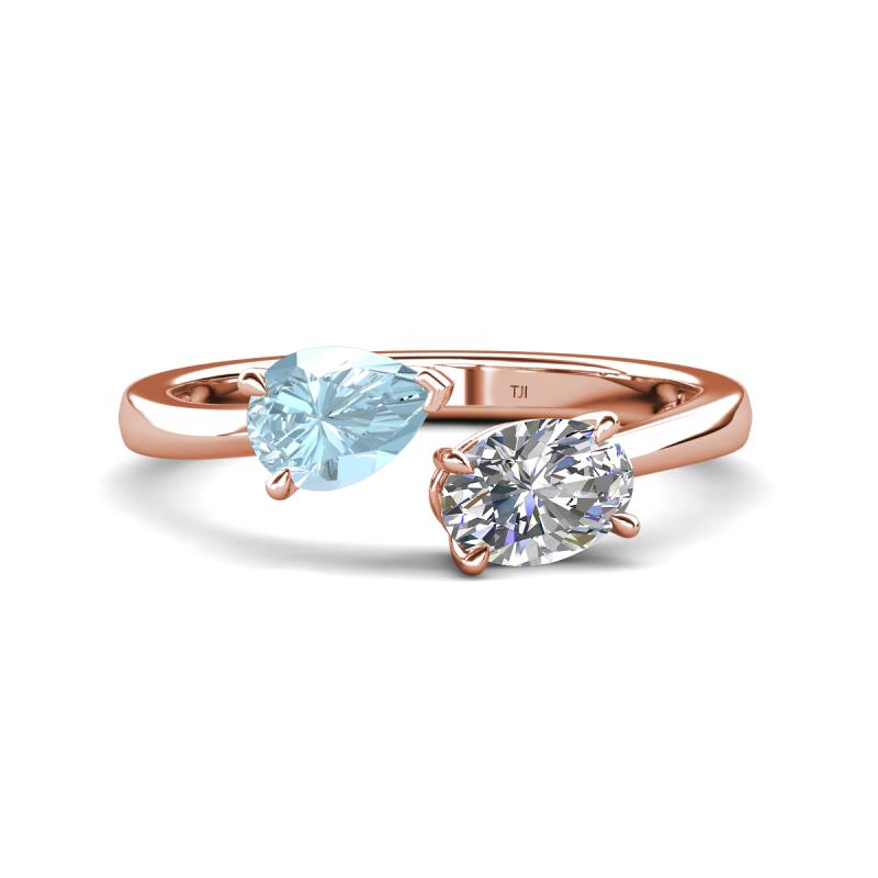Afra 1.40 ctw Aquamarine Pear Shape (7x5 mm) & GIA Certified Natural Diamond Oval Shape (7x5 mm) Toi Et Moi Engagement Ring 