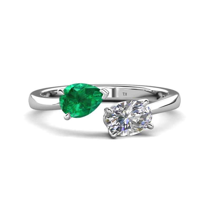 Afra 1.60 ctw Emerald Pear Shape (7x5 mm) & GIA Certified Natural Diamond Oval Shape (7x5 mm) Toi Et Moi Engagement Ring 