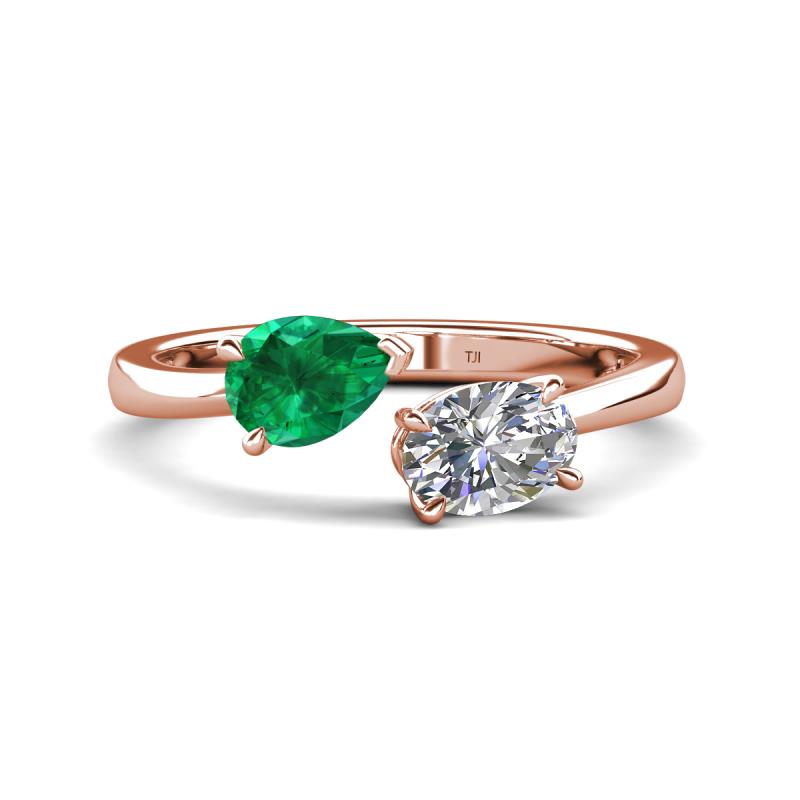 Afra 1.60 ctw Emerald Pear Shape (7x5 mm) & GIA Certified Natural Diamond Oval Shape (7x5 mm) Toi Et Moi Engagement Ring 