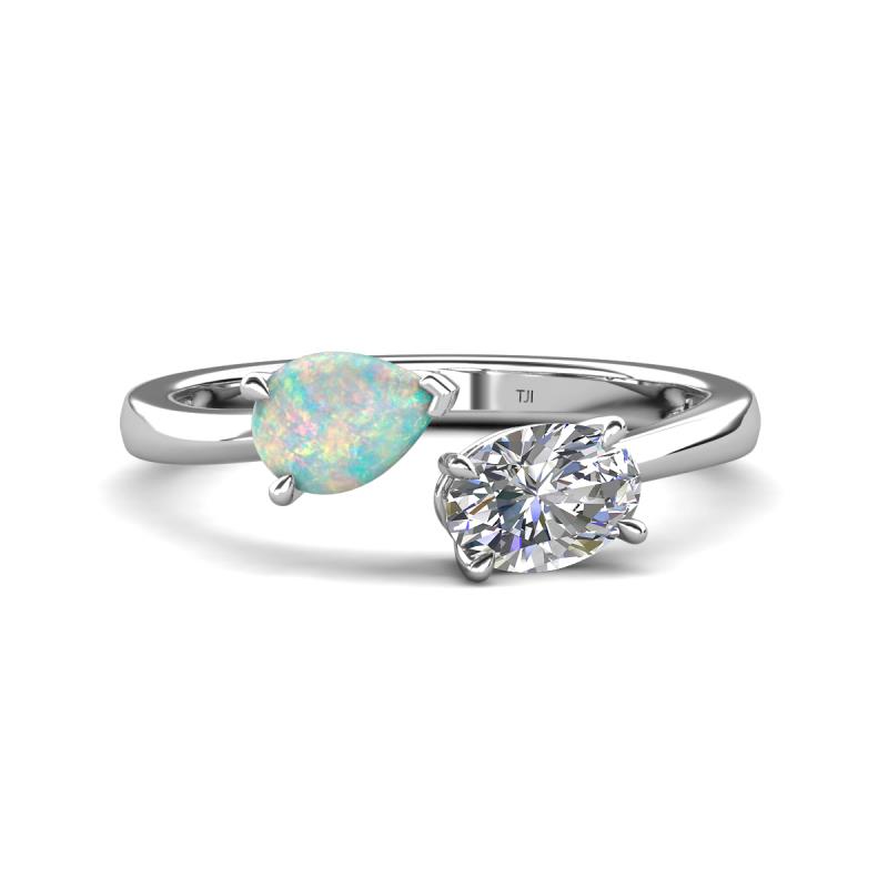 Afra 1.15 ctw Opal Pear Shape (7x5 mm) & GIA Certified Natural Diamond Oval Shape (7x5 mm) Toi Et Moi Engagement Ring 