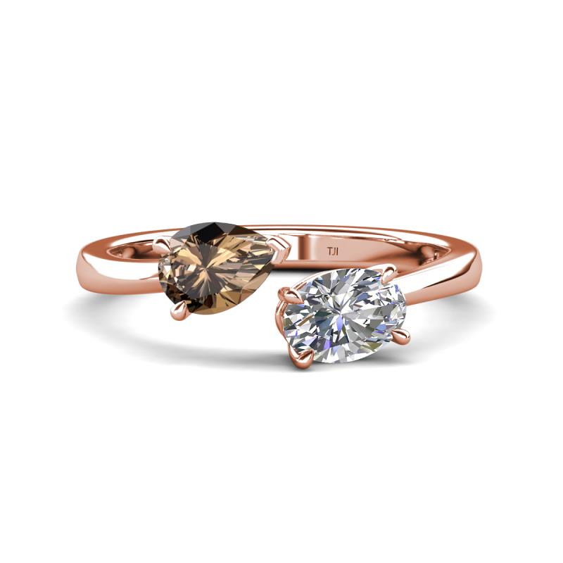 Afra 1.45 ctw Smoky Quartz Pear Shape (7x5 mm) & GIA Certified Natural Diamond Oval Shape (7x5 mm) Toi Et Moi Engagement Ring 