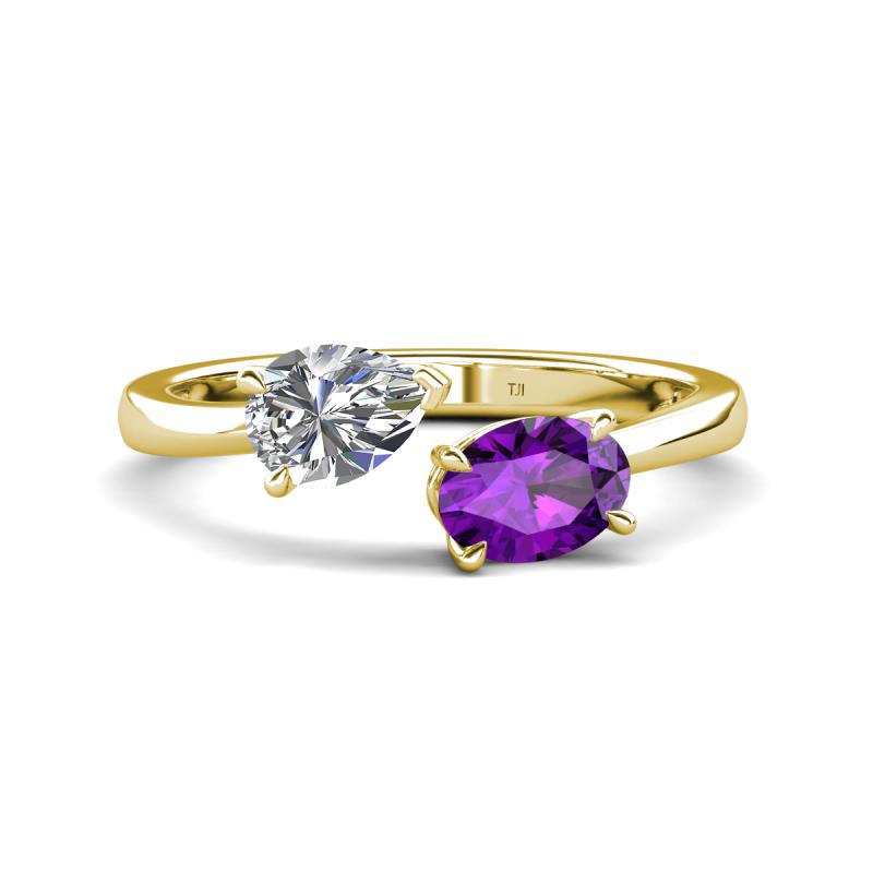 Afra 1.52 ctw GIA Certified Natural Diamond  Pear Shape (7x5 mm) & Amethyst Oval Shape (7x5 mm) Toi Et Moi Engagement Ring 