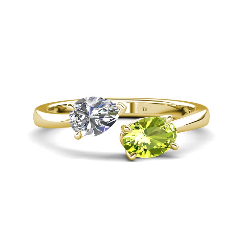 Afra 1.70 ctw GIA Certified Natural Diamond  Pear Shape (7x5 mm) & Peridot Oval Shape (7x5 mm) Toi Et Moi Engagement Ring 