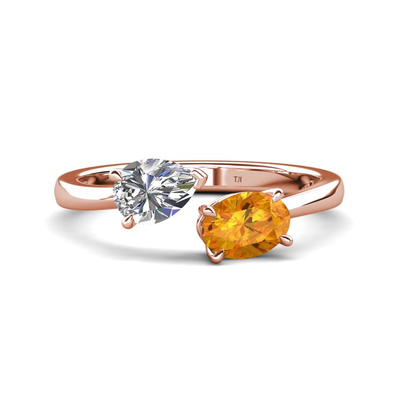 Afra 1.52 ctw GIA Certified Natural Diamond  Pear Shape (7x5 mm) & Citrine Oval Shape (7x5 mm) Toi Et Moi Engagement Ring 