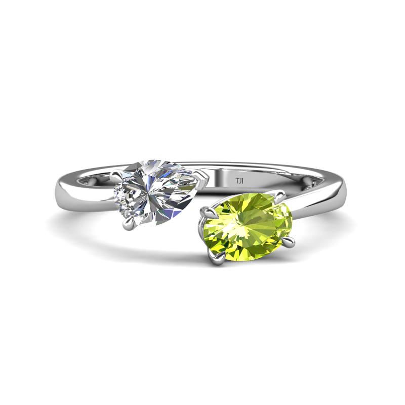 Afra 1.70 ctw GIA Certified Natural Diamond  Pear Shape (7x5 mm) & Peridot Oval Shape (7x5 mm) Toi Et Moi Engagement Ring 