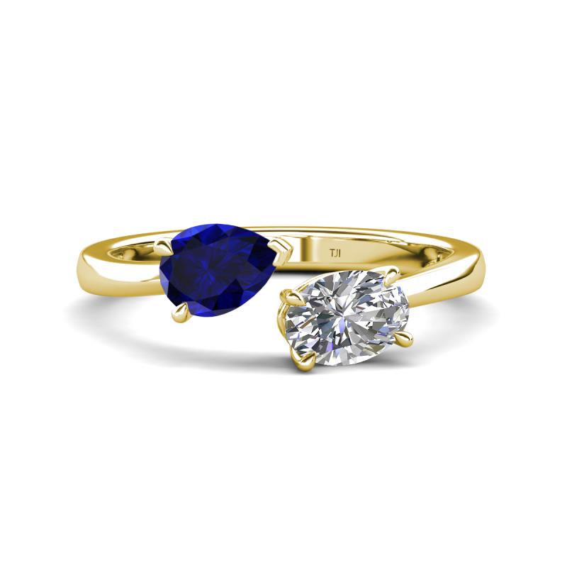 Afra 1.90 ctw Blue Sapphire Pear Shape (7x5 mm) & White Sapphire Oval Shape (7x5 mm) Toi Et Moi Engagement Ring 