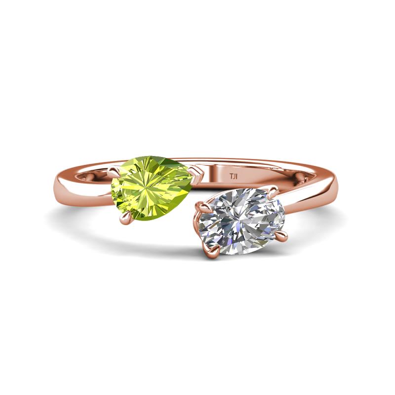 Afra 1.80 ctw Peridot Pear Shape (7x5 mm) & White Sapphire Oval Shape (7x5 mm) Toi Et Moi Engagement Ring 