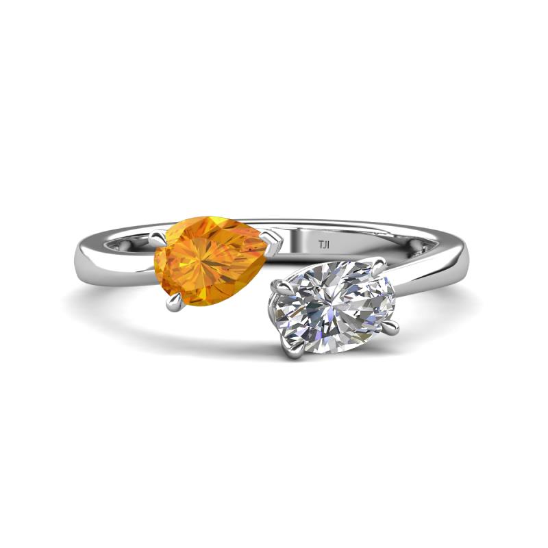 Afra 1.65 ctw Citrine Pear Shape (7x5 mm) & White Sapphire Oval Shape (7x5 mm) Toi Et Moi Engagement Ring 