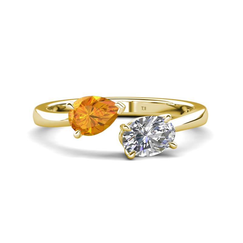 Afra 1.65 ctw Citrine Pear Shape (7x5 mm) & White Sapphire Oval Shape (7x5 mm) Toi Et Moi Engagement Ring 