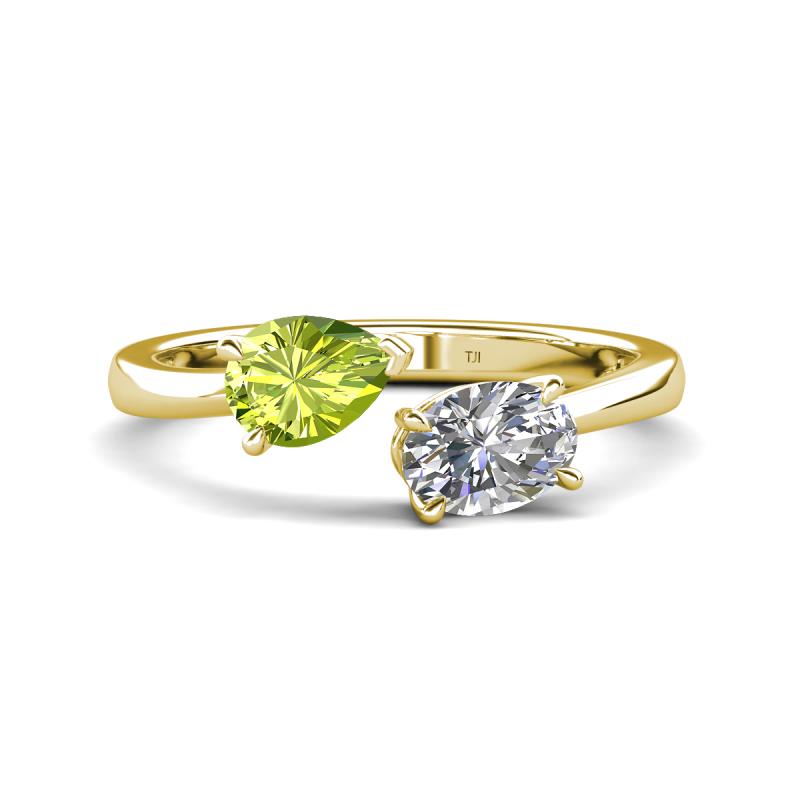 Afra 1.80 ctw Peridot Pear Shape (7x5 mm) & White Sapphire Oval Shape (7x5 mm) Toi Et Moi Engagement Ring 