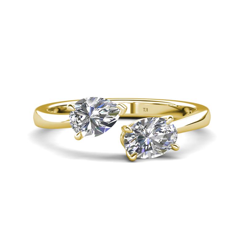 Afra 1.85 ctw Moissanite Pear Shape (7x5 mm) & White Sapphire Oval Shape (7x5 mm) Toi Et Moi Engagement Ring 