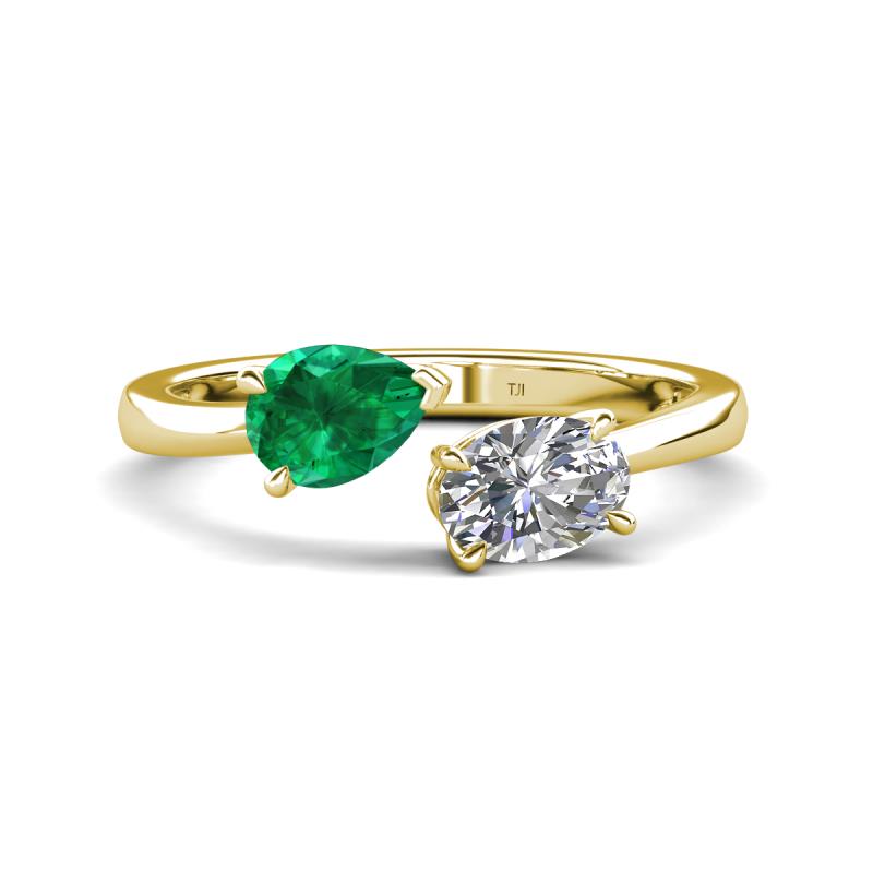 Afra 1.80 ctw Emerald Pear Shape (7x5 mm) & White Sapphire Oval Shape (7x5 mm) Toi Et Moi Engagement Ring 