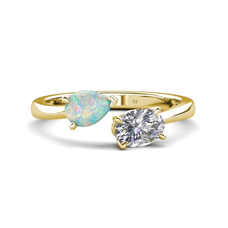 Afra 1.35 ctw Opal Pear Shape (7x5 mm) & White Sapphire Oval Shape (7x5 mm) Toi Et Moi Engagement Ring 