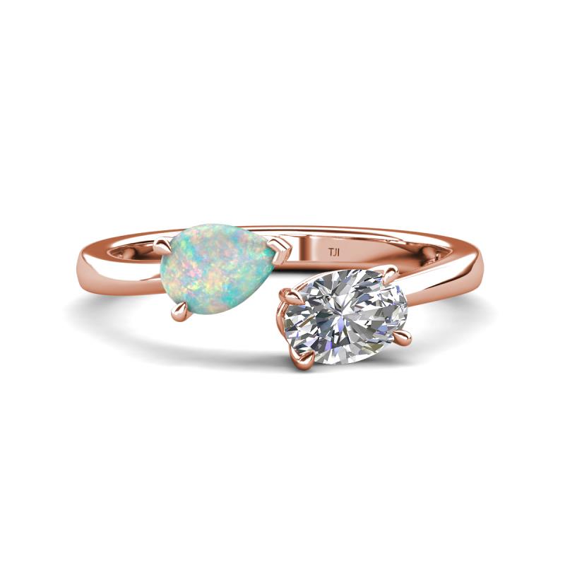 Afra 1.35 ctw Opal Pear Shape (7x5 mm) & White Sapphire Oval Shape (7x5 mm) Toi Et Moi Engagement Ring 