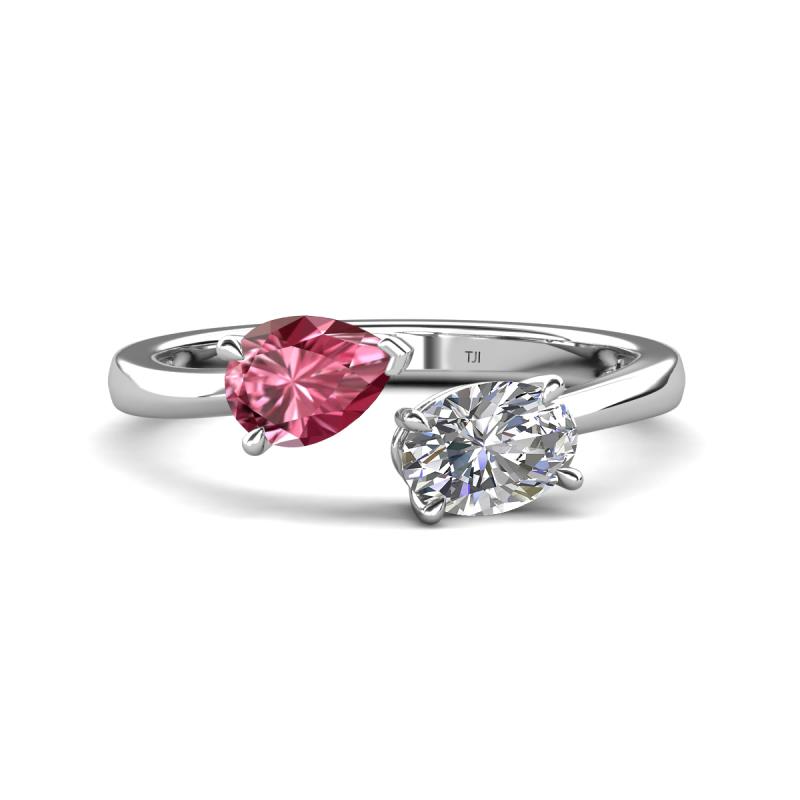 Afra 1.70 ctw Pink Tourmaline Pear Shape (7x5 mm) & White Sapphire Oval Shape (7x5 mm) Toi Et Moi Engagement Ring 