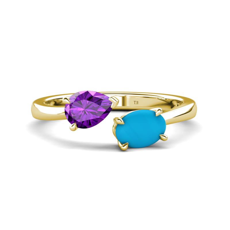 Afra 1.35 ctw Amethyst Pear Shape (7x5 mm) & Turquoise Oval Shape (7x5 mm) Toi Et Moi Engagement Ring 