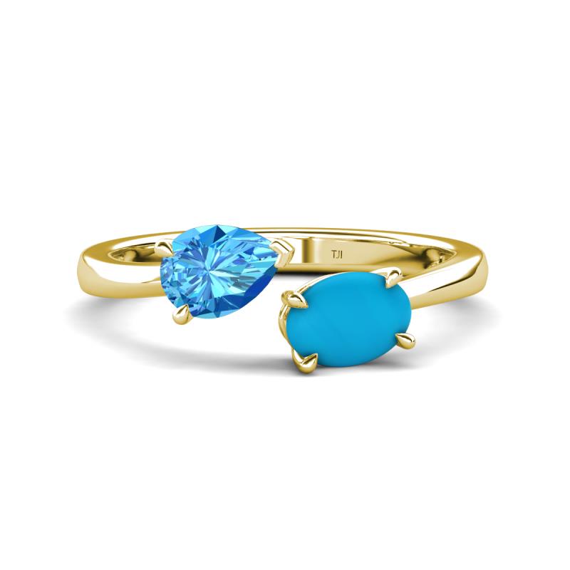 Afra 1.55 ctw Blue Topaz Pear Shape (7x5 mm) & Turquoise Oval Shape (7x5 mm) Toi Et Moi Engagement Ring 
