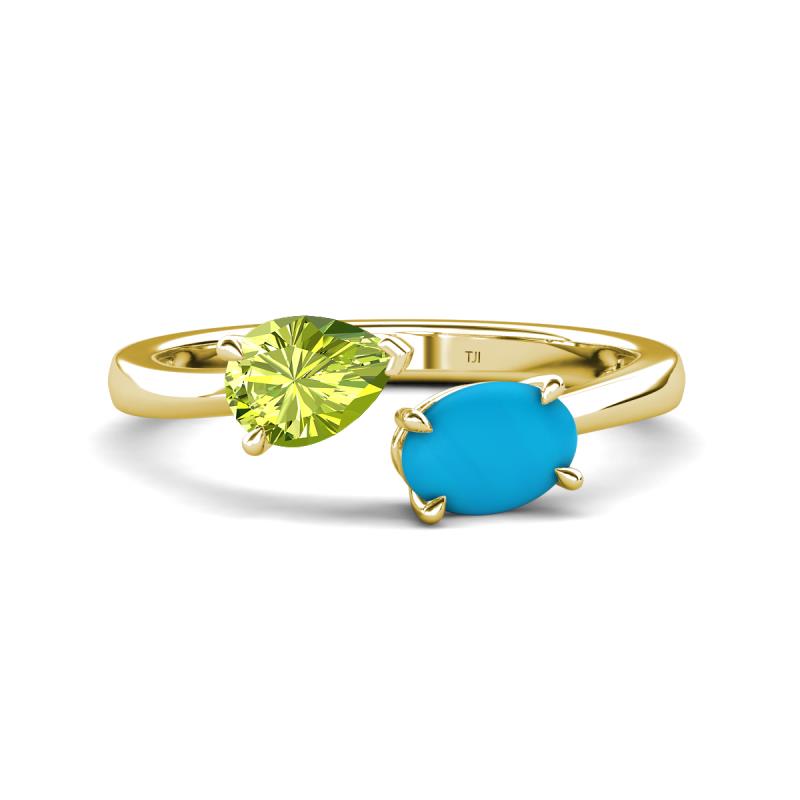 Afra 1.50 ctw Peridot Pear Shape (7x5 mm) & Turquoise Oval Shape (7x5 mm) Toi Et Moi Engagement Ring 