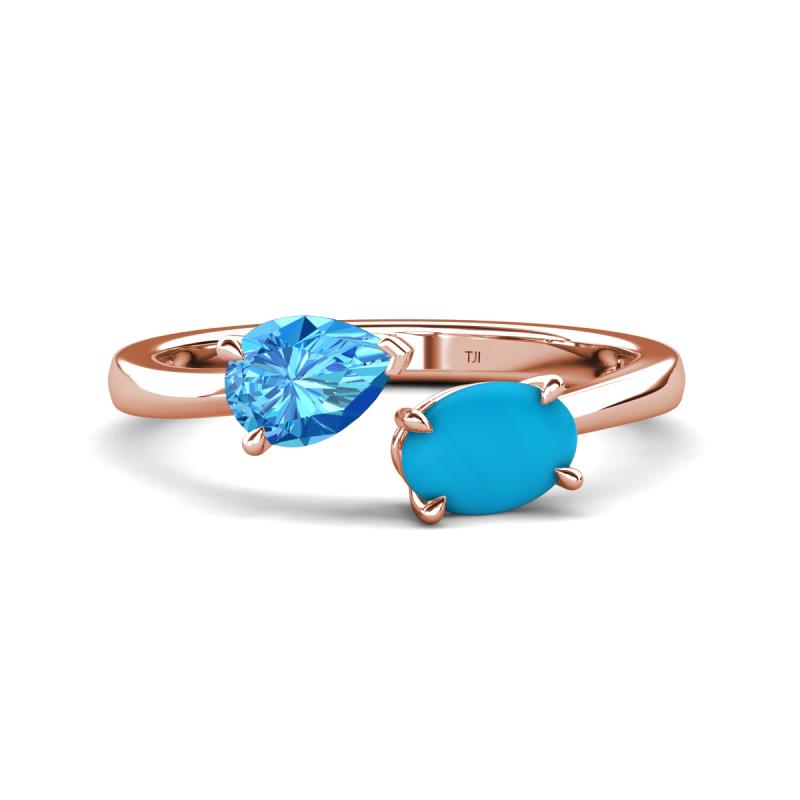 Afra 1.55 ctw Blue Topaz Pear Shape (7x5 mm) & Turquoise Oval Shape (7x5 mm) Toi Et Moi Engagement Ring 